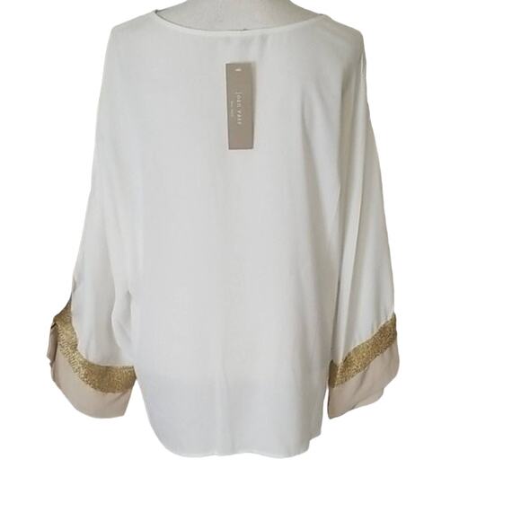 NWT  White Sheer Blouse with beautiful bell sleeve - Picture 3 of 7